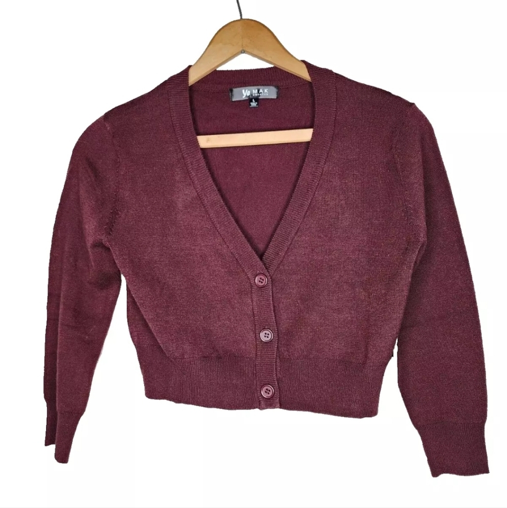 YEMAK Button Down Cardigan Sweater in Maroon Size L